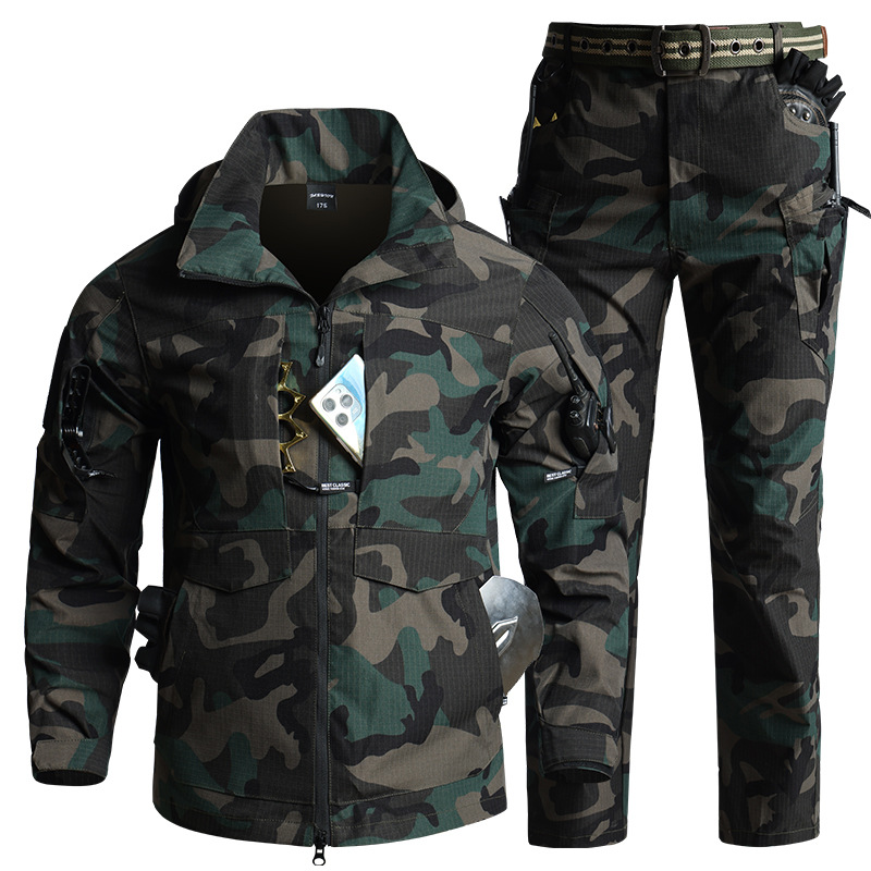Camouflage Hunting Jacket - Men Camouflage Tactical Gear Set Hooded