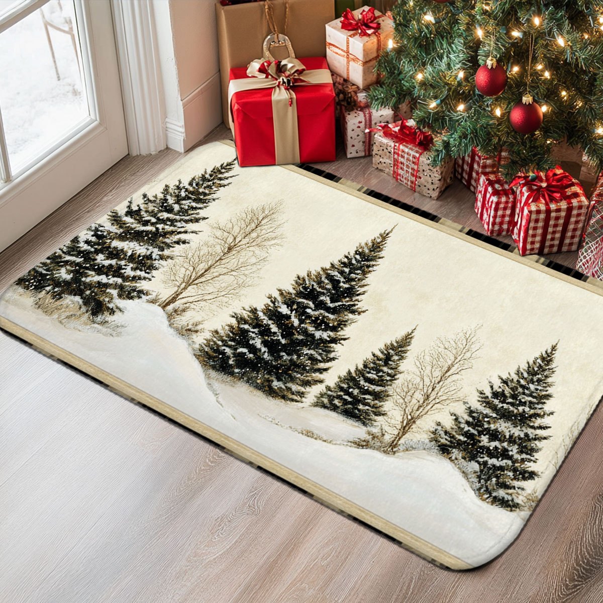 Winter Snow Hunting Cabin Pine - Hunting Outdoor Rug recension och pris
